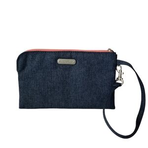 baggallini Wristlet Zipper Closure Blue Orange Trim RFID Protected NWOT